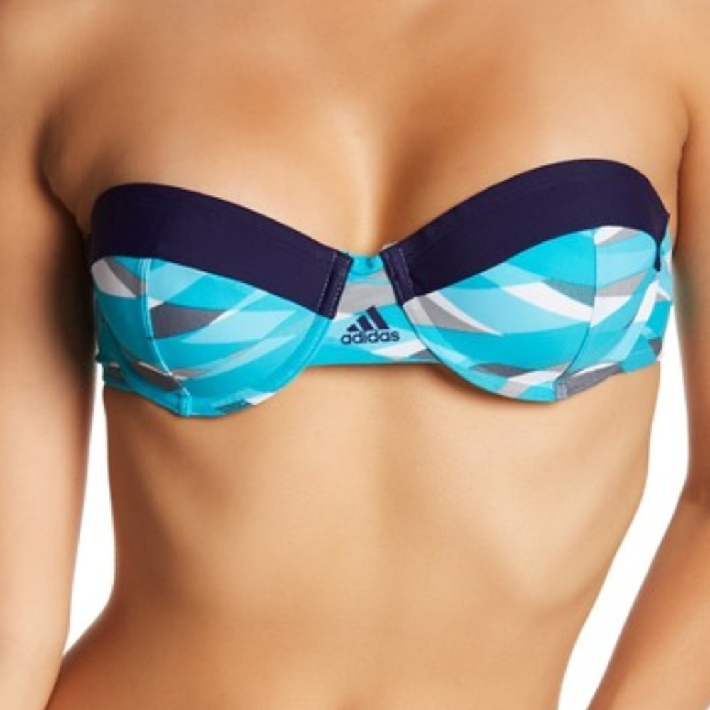 adidas –Overlay Stripe Bandeau Bikini Top - Picture 2 of 3